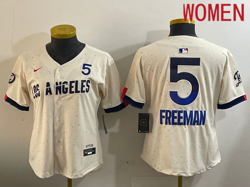 Women Los Angeles Dodgers #5 Freeman Cream Fashion Nike Game MLB Jersey style 1->youth mlb jersey->Youth Jersey